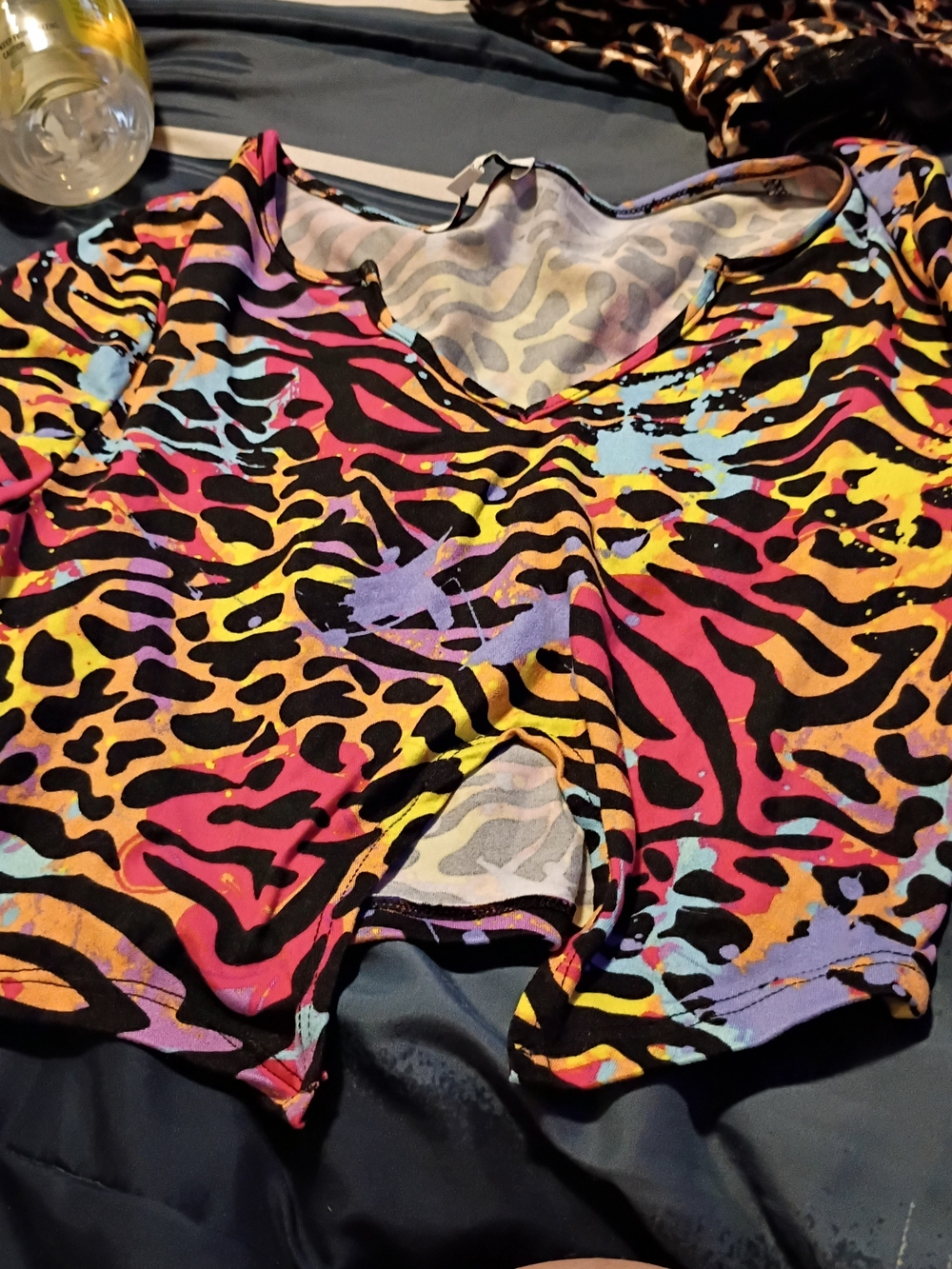 love J Multicolor Animal-Print V-Neck Top — Black, Yellow, Pink, Blue, Purple